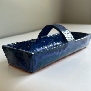NEW Handmade Pottery Basket Dish in Rich Purple Blue